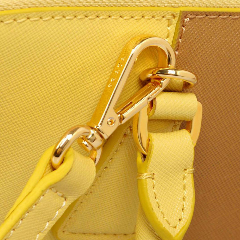 2014 Prada Saffiano Calf Leather Two Handle Bag BL0837 yellow&tan - Click Image to Close